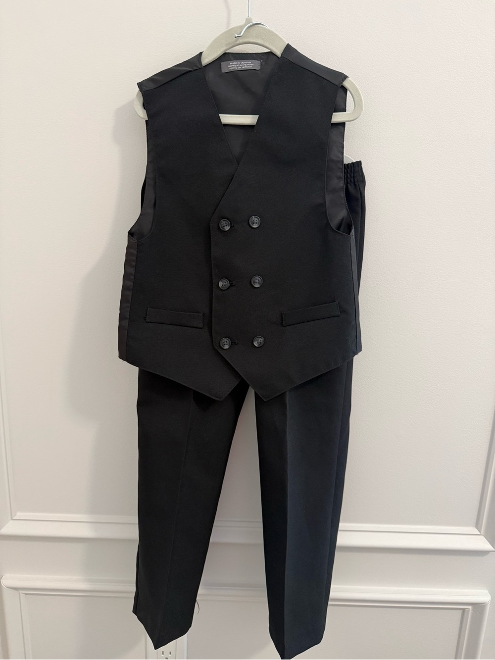 Boys Black Double-Breasted Dress Vest & Pants Set Size 6